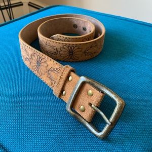 Billabong Tan Suede Belt w/ Flower Detail S/M